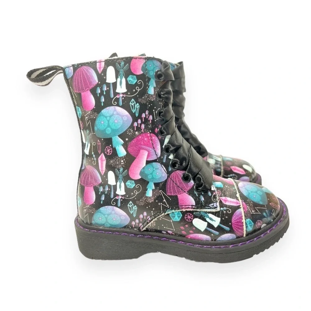 Spellbound Soles Kids Mushroom High‎ Top Chunky Combat Boots Pinks Blues Black